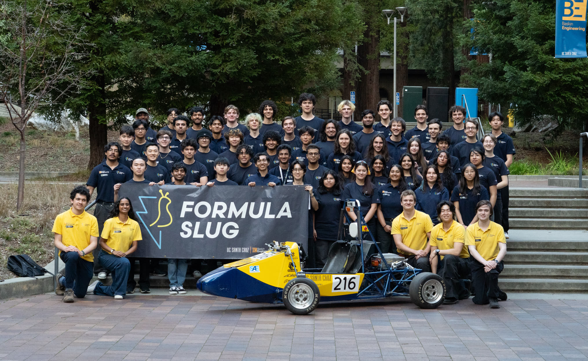 FS-3 at the 2026 Formula Slug Opon House in the Baskin Engineering Courtyard